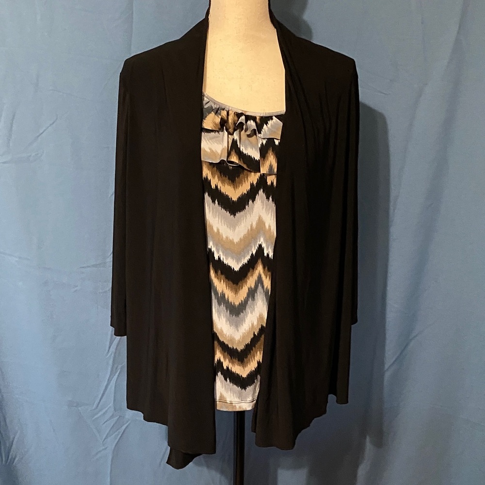 Black and Beige Women's Layered Blouse Size 1X